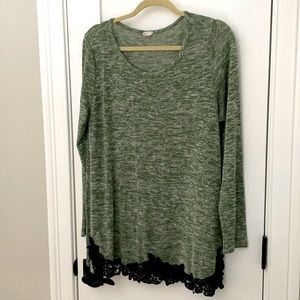 Pink blush green & lace top